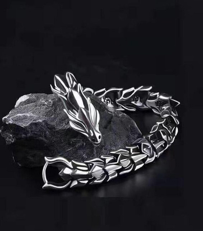 Armband Herren, Wikinger Drache, Vintage, Silber, 19-22cm