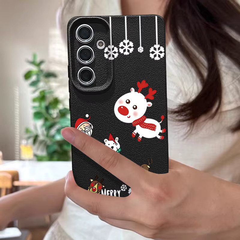 Samsung Handyhülle mit Cartoon Weihnachtselch für Galaxy S25 S24 S23 S22 Ultra Plus FE A56 A55 A54 A36 A17 A16 A15 Soft Cover in Beige und Weiß - Bild 2