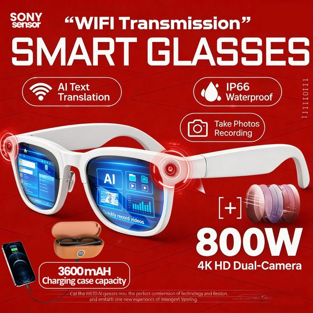 KULANNDER KI-Smart-Brille mit Bluetooth-Anruffunktion, Echtzeit-Übersetzung und 4K-Video aus ultraleichtem TR90-Material - Bild 1