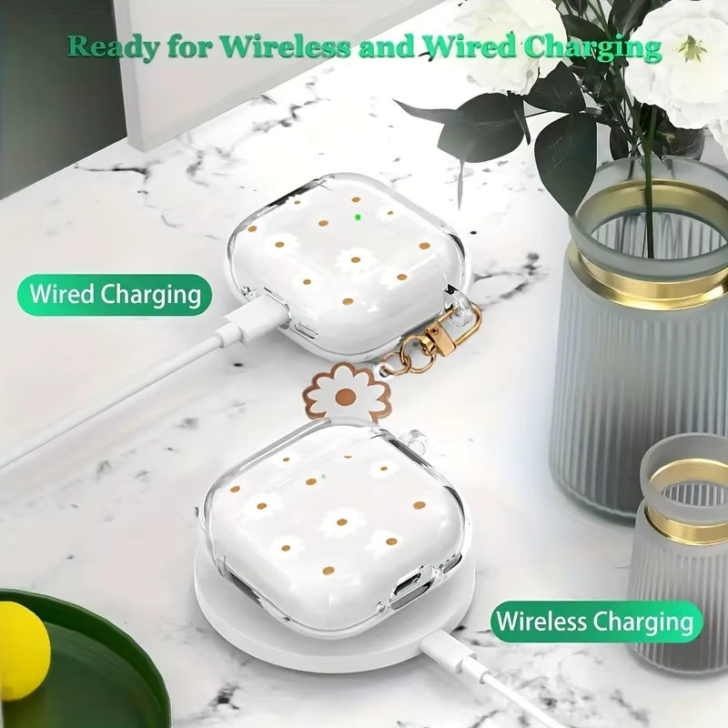 Schutzhülle mit weißem Gänseblümchen-Blumenmuster für Apple AirPods 4, 3, 1/2 und AirPods Pro 2 - Bild 3