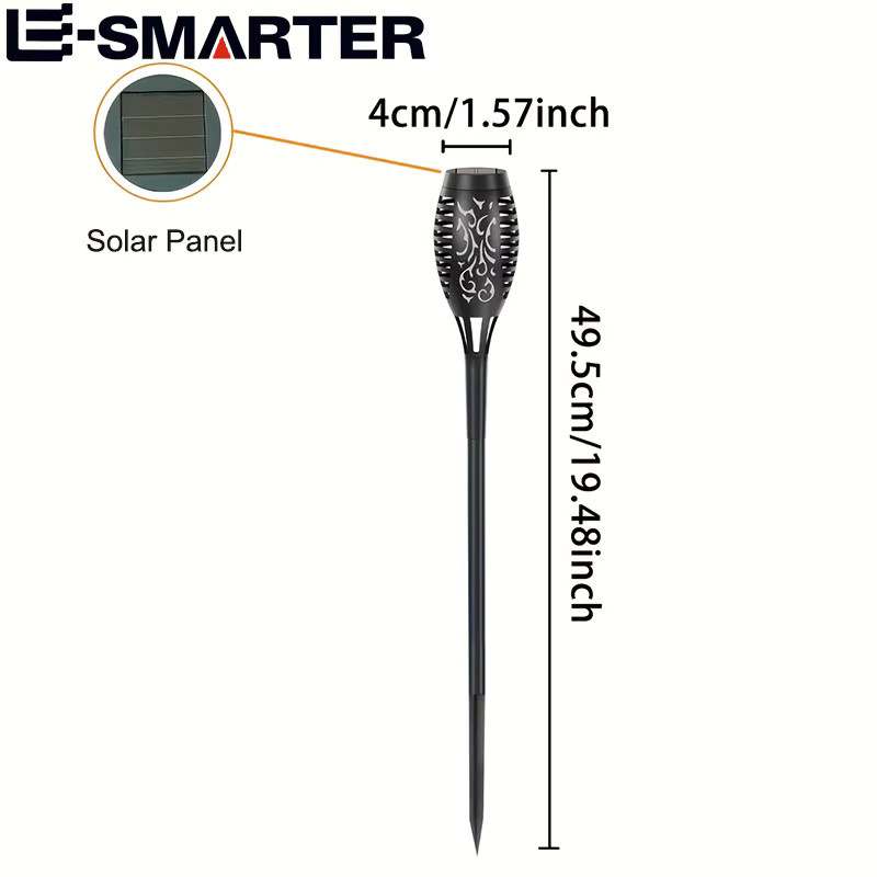 ESMARTER Solar Flammen Fackel mit 12 LED, Wasserdichte Outdoor Stehlampe in Schwarz für Garten, Terrasse und Gehweg - Bild 6