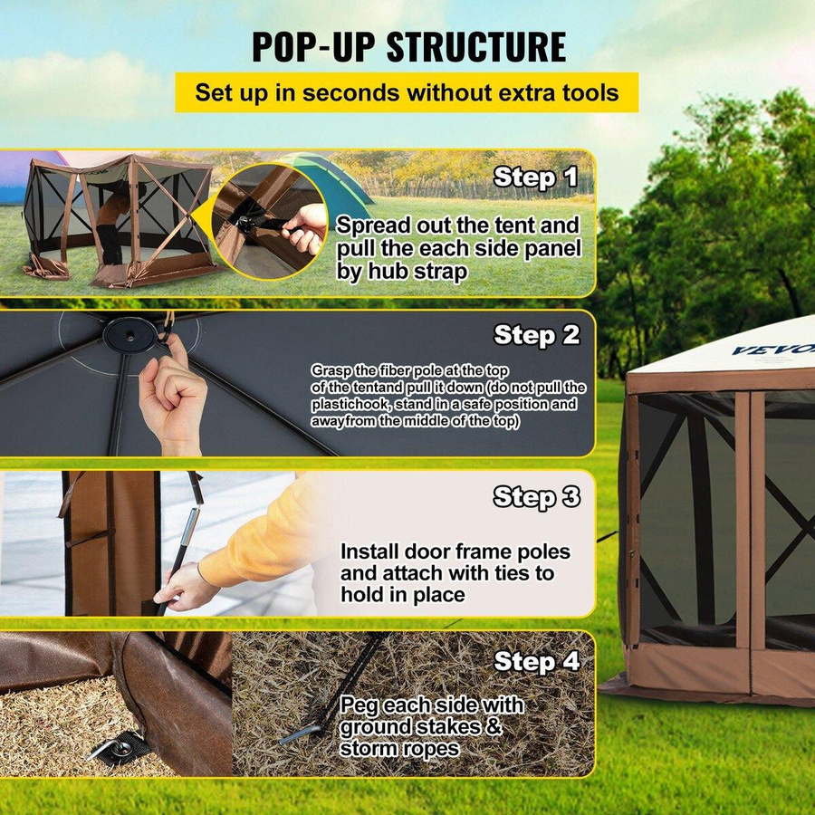 Buying Solutions MB Pop-up Camping Pavillon mit 6-seitigem Schutz in Beige, B/T: 3,6 x 3,6 m - Bild 9
