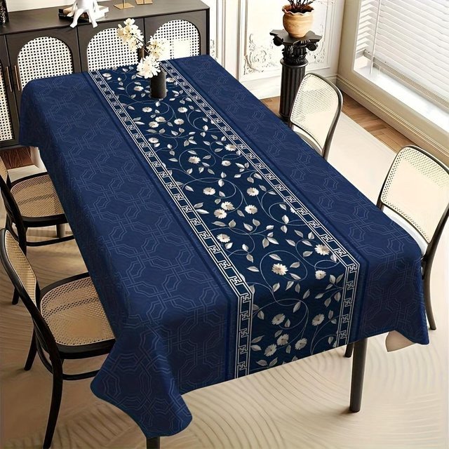 JMG Household Supplies Tischdecke mit Blumenmuster in Navy Blau, rechteckig, wasserabweisend, B/T/H: 140 x 240 cm - Bild 1