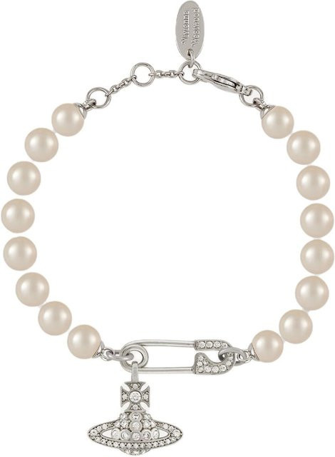 Vivienne Westwood Sicherheitsnadel Anhänger, Messing, Silber, Perle, Zirkonia, Damen - Bild 1