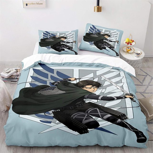 JMG Household Supplies Anime Attack on Titan Bettwäsche-Set mit 3D-Druck für Kinder, bestehend aus 1 Bettbezug und 2 Kissenbezügen, B/T/H: 135 x 200 cm und 50 x 70 cm - Bild 1