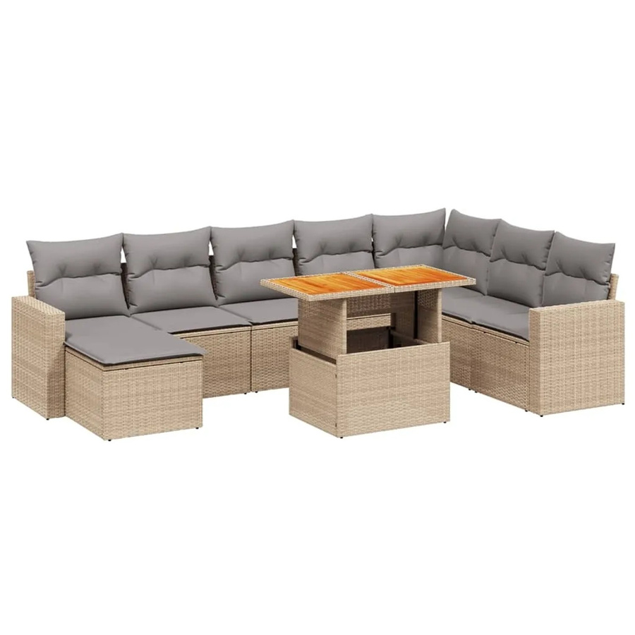 vidaXL 9-tlg Garten-Sofagarnitur L-Form aus Polyrattan und Akazienholz in Beige mit UV-beständigen Kissen - Bild 2
