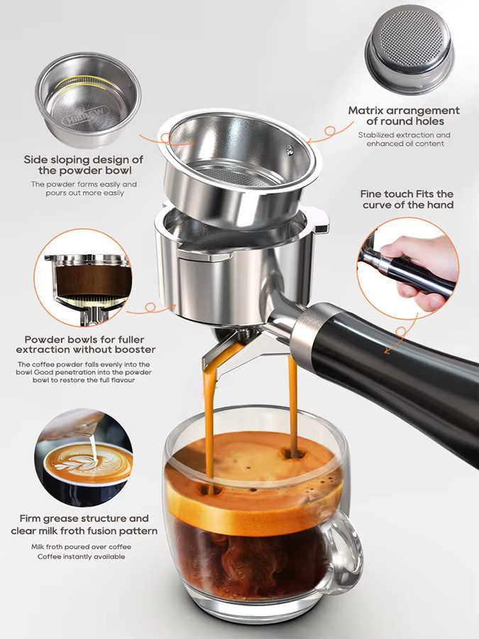 HiBREW H10B Halbautomatische Espresso-Kaffeemaschine mit 20 Bar, temperaturverstellbar, Silber/Edelstahl - Bild 4