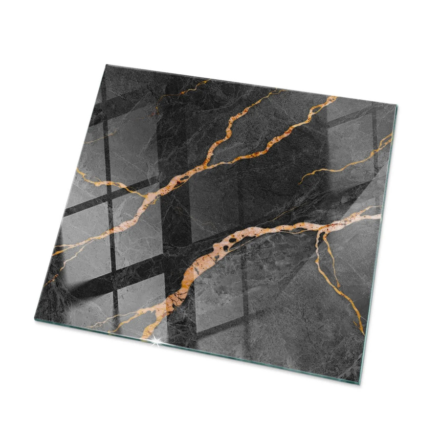 Tulup Glastischplatte mit Marmormuster in Schwarz, B/T: 60 x 60 cm - Bild 2