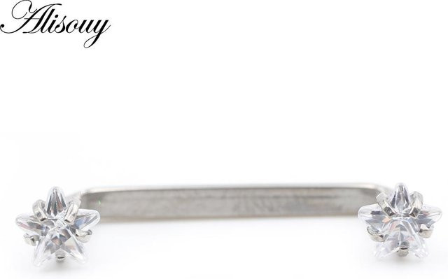Alisouy Barbell Piercing, Titan, Silber, Zirkonia, 1.6x18x5x5mm - Bild 1