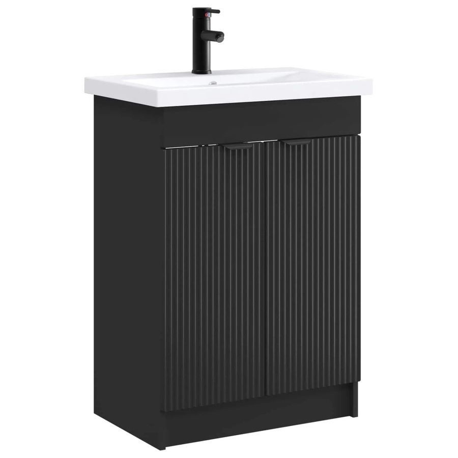 vidaXL Badezimmermöbel Waschtischunterschrank in Schwarz Matt, B/T/H: 56 x 37,5 x 81 cm - Bild 2