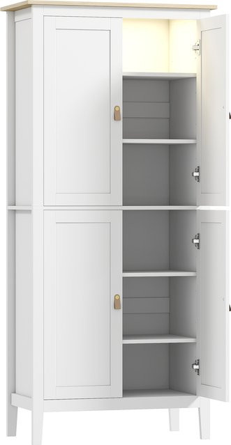 HOMCOM Küchenschrank Weiß mit LED-Bewegungssensor und verstellbaren Einlegeböden, Höhe: 177 cm - Bild 1