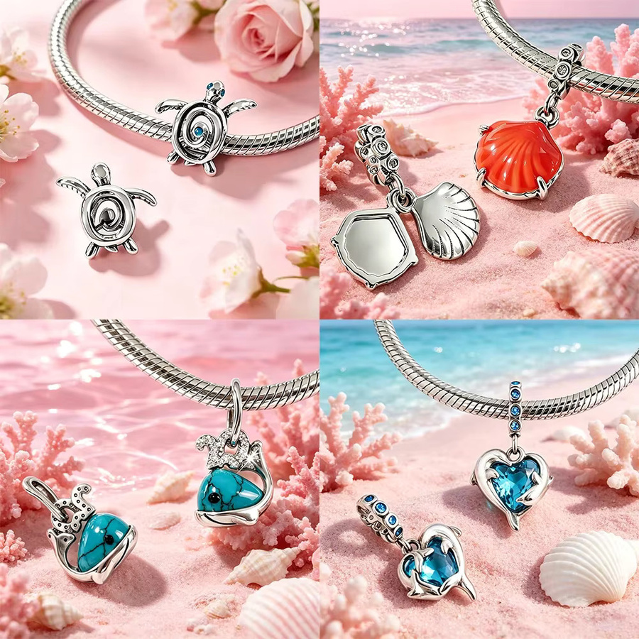 STYFNE Charms, 925 Silber, Delfin, Schildkröte, Seestern, Oktopus, Unisex - Bild 2