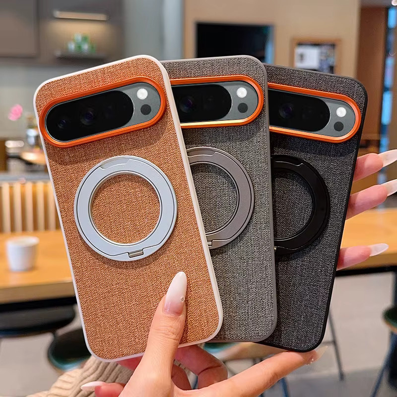 Stoßfeste magnetische Hülle mit verstellbarem Ständer und Linsenschutz für Google Pixel 10 Pro XL in Grau mit Stoff-Metall-Rückseite - Bild 2