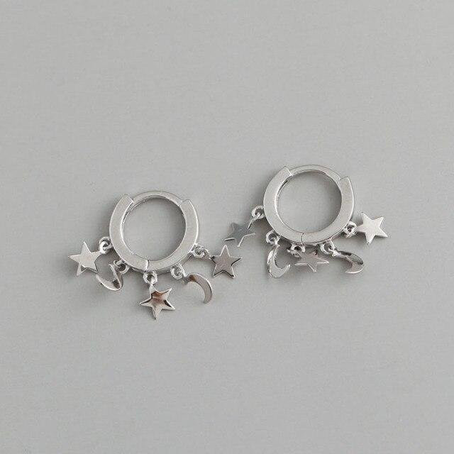 Allbestart Piercing Hoop Ohrringe, 925 Silber, Damen, Quaste, Kreuz, Sterne, Mond - Bild 1