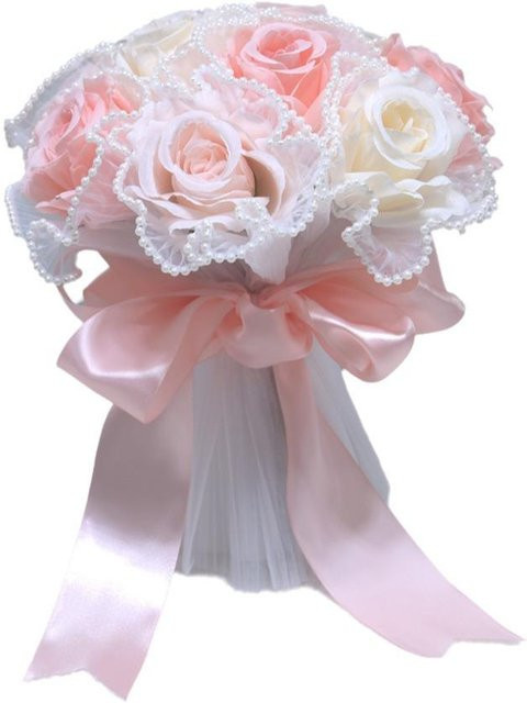 Künstlicher Handstrauß aus Seidenblumen mit Perlen in Rosa für Hochzeiten und Zeremonien - Bild 1