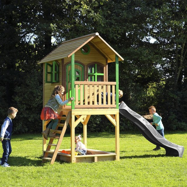 Axi Sarah Spielhaus Braun Grün Grau mit Grauer Rutsche - Bild 1