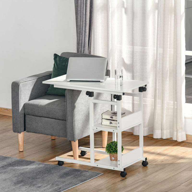 HOMCOM Beistelltisch mit Rollen und 2 Regalen, höhenverstellbar, Weiß, B/T/H: 80 x 40 x 72-82 cm - Bild 2