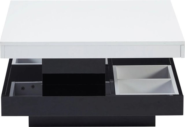 okwish Couchtisch mit drehbarer Tischplatte und Ablagefach in Weiß und Schwarz, B/T/H: 70 x 70 x 36 cm - Bild 1