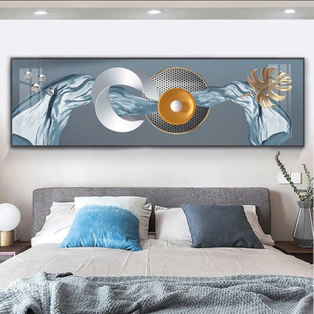 TPFLiving XXL Riesen Luxus Poster Leinwand mit abstrakten Linien und Formen in Weiß, Blau, Grau, Silber und Gold, Modell TPFL-LW-301-ML, Breite: 40 cm, Höhe: 160 cm - Bild 1