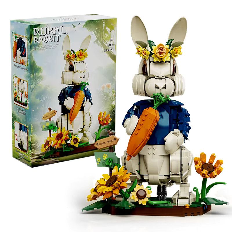 FINGERROCK Bausteine Set Pastorale Kaninchen Figuren mit Blumen für die Dekoration, 1258 Teile, Multicolor - Bild 6