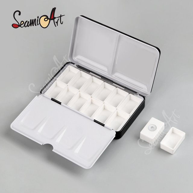 SeamiArt Tragbare klassische Aquarell-Faltbox aus Metall in Blau mit 12 magnetischen Vollpfannen für Künstlerbedarf - Bild 1
