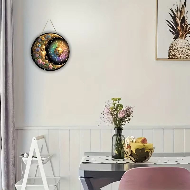 HELLOYOUNG Wandplatte aus Metall im Mandala-Kunststil mit Sonne, Mond und Blumenmuster, B/H: 20,3 x 20,3 cm - Bild 3