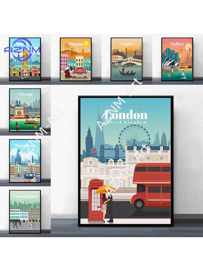 KAYOU Wandkunst Poster Melbourne Havanna London Landschaft Leinwanddruck Multicolour - Bild 3