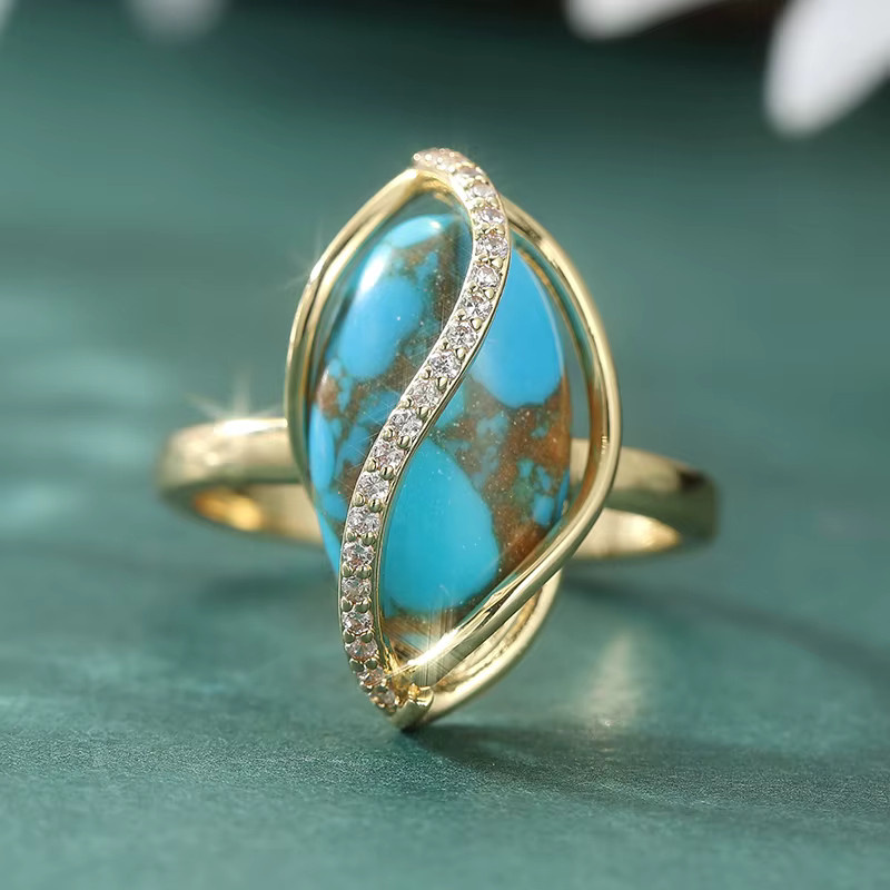 YoYo Ring, Synthetischer Türkis, Gold, Damen - Bild 3