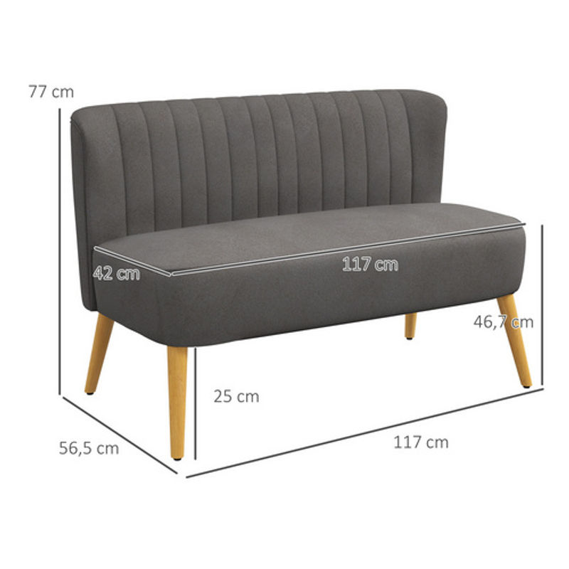 HOMCOM 2-Sitzer Stoffsofa in Skandi Design, grau, B/T/H: 117 x 56,5 x 77 cm - Bild 2