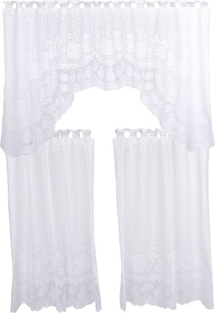 3-teilige M-Bogen Gardine Früchte von viva domo in Weiss und Multicolour mit Rod Pocket und transparentem Design - Bild 1
