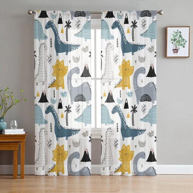 Yiran Furniture Transparentes Voile Organza Fenstervorhang mit Zoo Cartoon Motiv, Sonne und Regenbogen, Mehrfarbig, Breite: 135 cm, Höhe: 115 cm - Bild 1