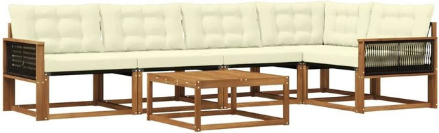 vidaXL Outdoor-Sofagarnitur L-Form aus Akazienholz und Textilene mit 6 Kissen in Beige und Natur - Bild 1