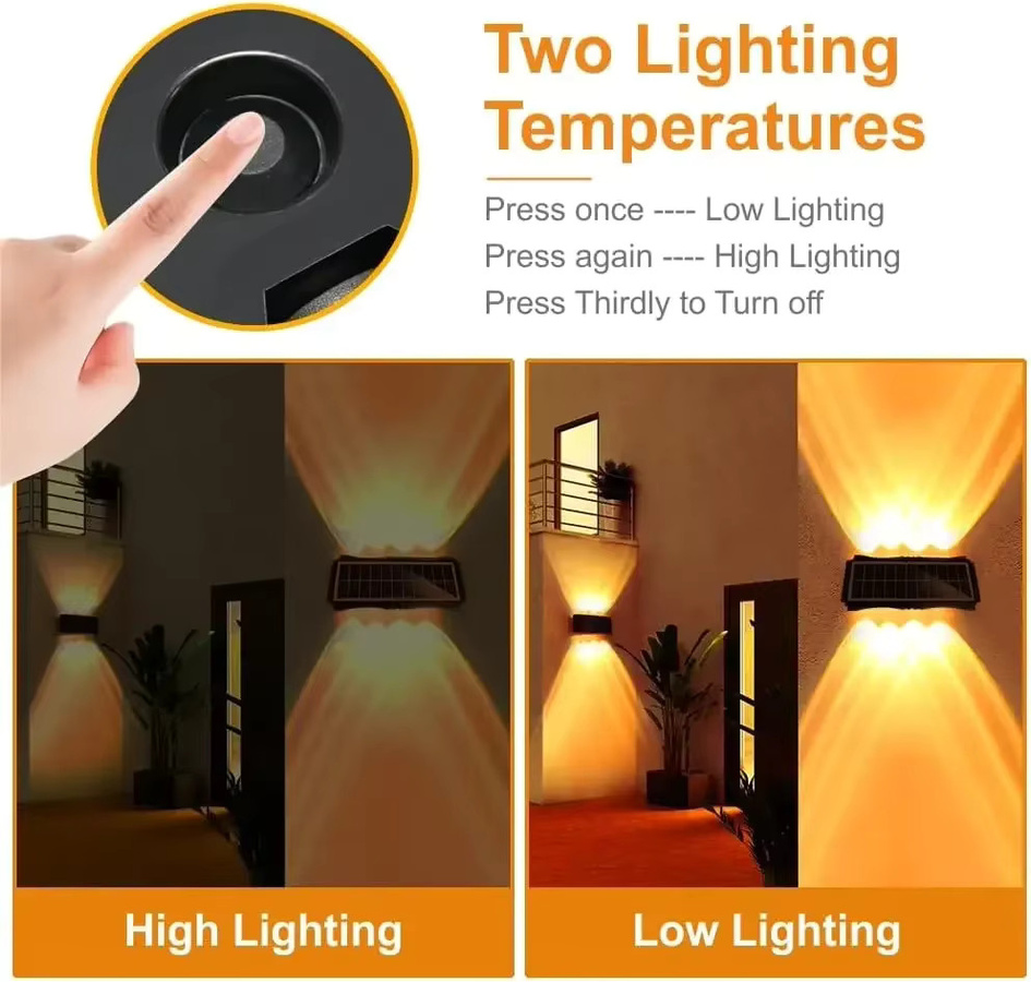 IEEYEEY Solar-LED-Wandleuchte für den Außenbereich in Schwarz, moderne rechteckige Gartenbeleuchtung mit Up-and-Down-Lichtfunktion, wasserdicht - Bild 6