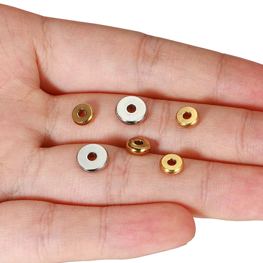 DoreenBeads Spacer Perlen, 304 Edelstahl, Flach Runde, Gold/Silber farbe, Unisex - Bild 2