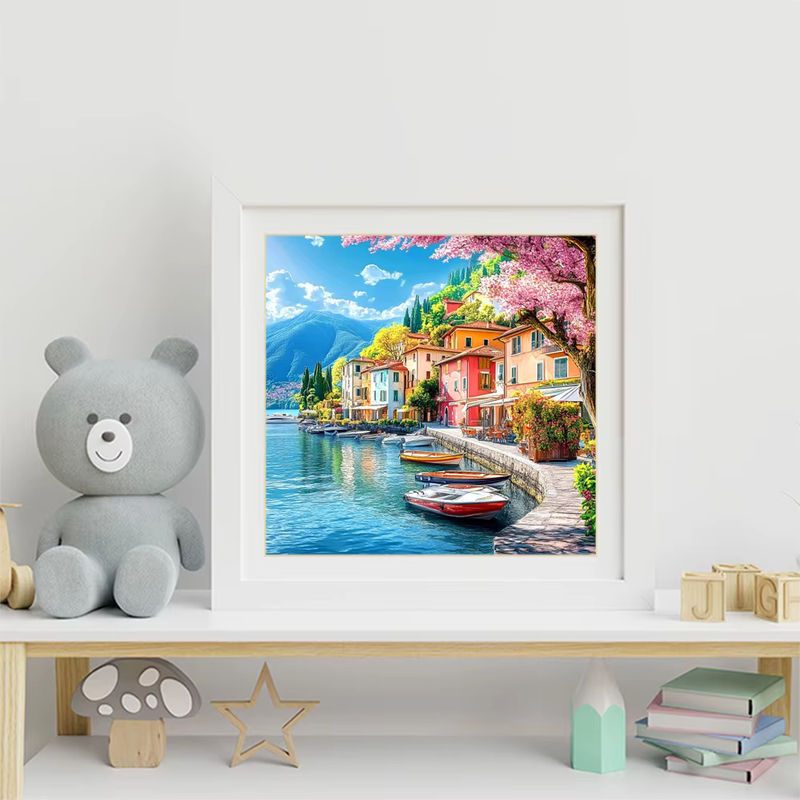EverShine Diamantmalerei Landschaft am Meer mit Haus und Boot als quadratische Strass-Mosaik Stickerei - Bild 3