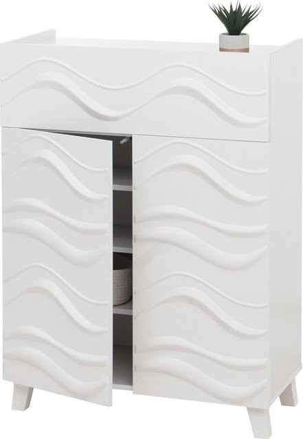 MCW Kommode N86 in Weiß mit 3D-Wellen-Design und Push-to-open Türen, B/T/H: 107 x 36 x 76 cm - Bild 1