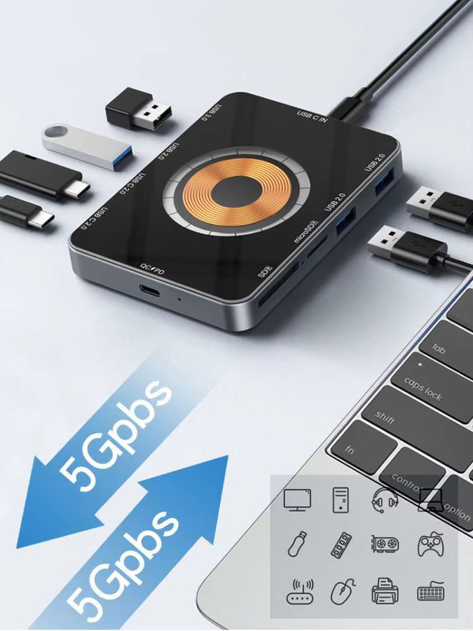 Aluminium Typ-C 10-in-1 USB-Hub Multiport-Dockingstation mit 15W kabelloser Ladefunktion und USB 3.0 - Bild 6