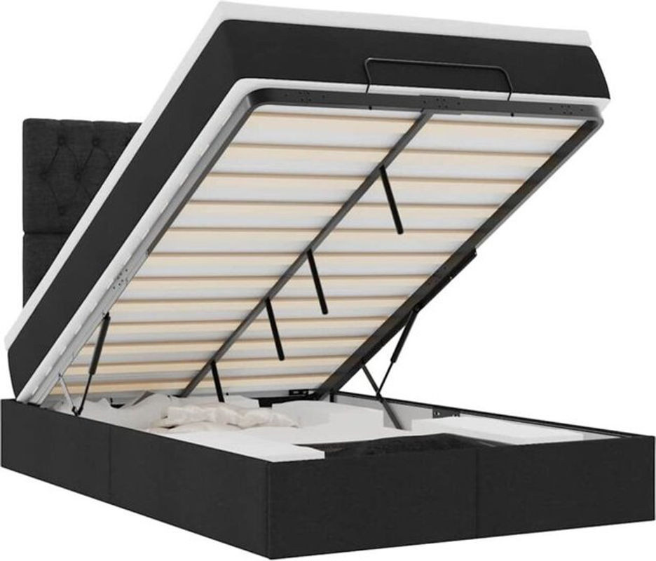 vidaxl Ottoman Polsterbett mit Matratze in Schwarz aus Stoff und Metall, Modernes Polsterbett B/T/H: 120 x 200 x 128 cm - Bild 1