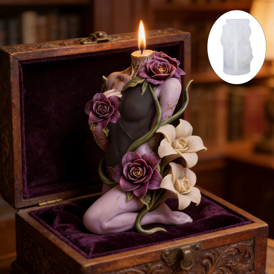 Gotische Kerzenform in Menschengestalt mit Rosen- und Calla-Lilienrelief im Antique-Stil für deine DIY-Duftkerzen - Bild 3