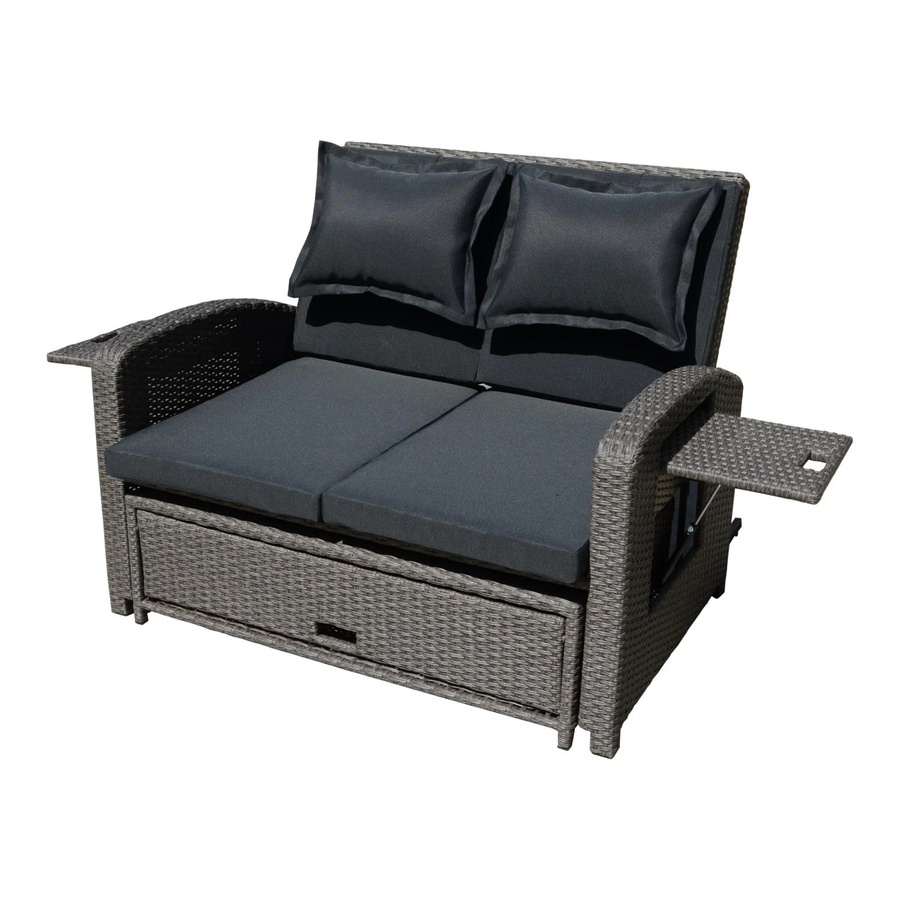 DELUKE Gartensofa KYOTO Sonnenliege aus Kunststoffgeflecht in Weidengrau mit Polsterung und Armlehnen, B/T/H: 105 x 177 cm - Bild 2