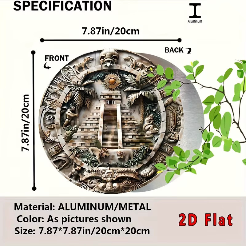 Potdemiel Aztekische Aluminium-Wandkunst Maya-Kalender mit Dschungelmotiven und Pyramide, Durchmesser: 20,32 cm - Bild 2