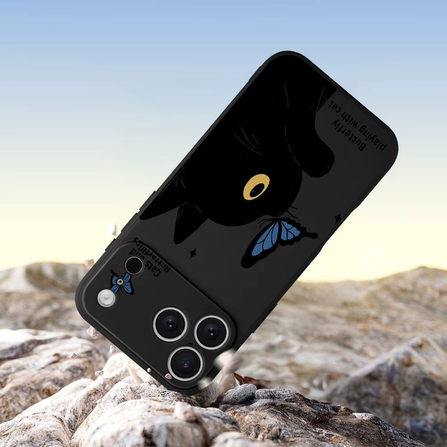 Handyhülle mit Schwarzer Katze und Schmetterling für iPhone Modelle, TPU Cover von DO AS YOU WISH, Schwarz - Bild 2