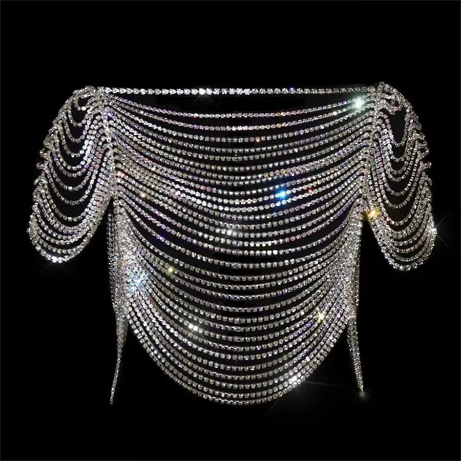 Tank Top, Glitzer Strass Kristall, Metallkette, Quaste, Damen - Bild 3