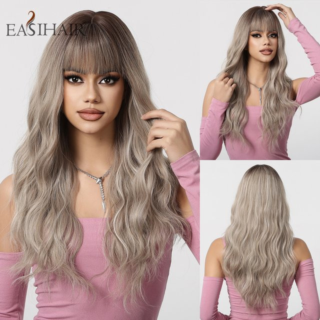 EASIHAIR Perücke, Ombre Graubraun, mittellang gewellt mit Pony, Damen - Bild 1