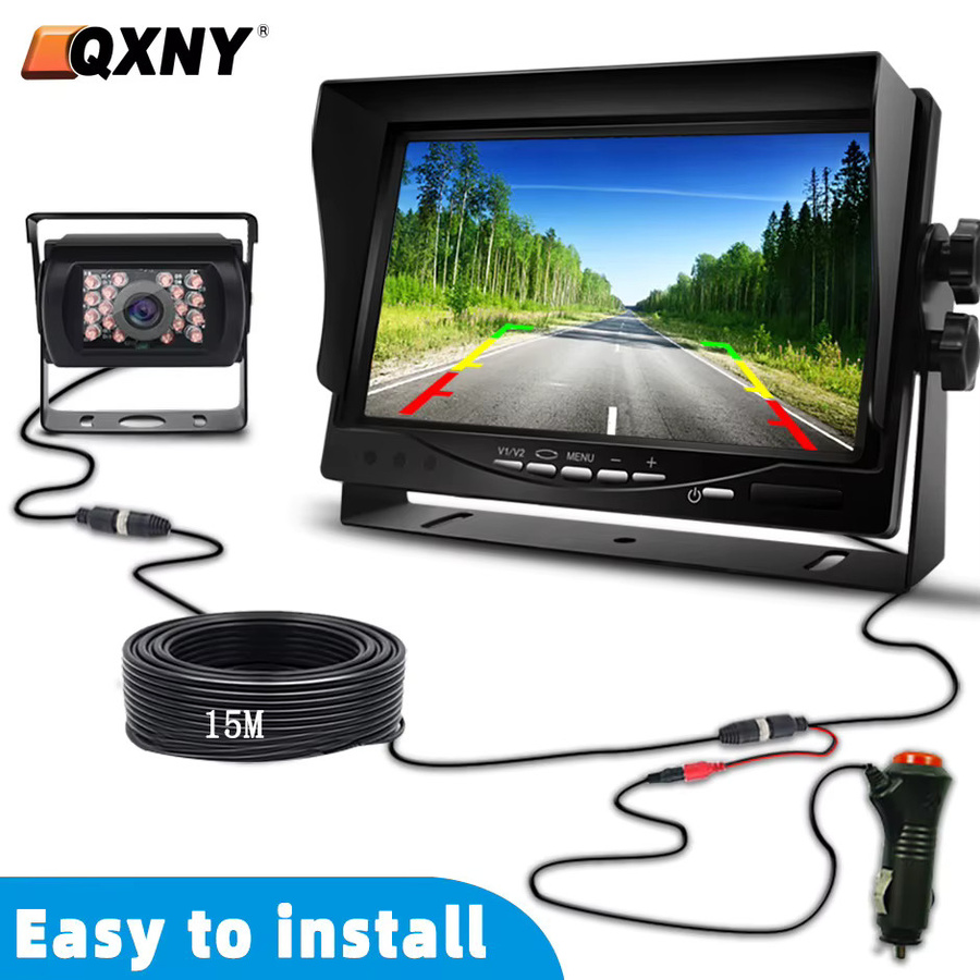 QXNY 7-Zoll LKW-Rückfahrkamera Set mit HD-Monitor und Nachtsicht in Schwarz für 24V LKWs, Busse und Wohnmobile - Bild 2