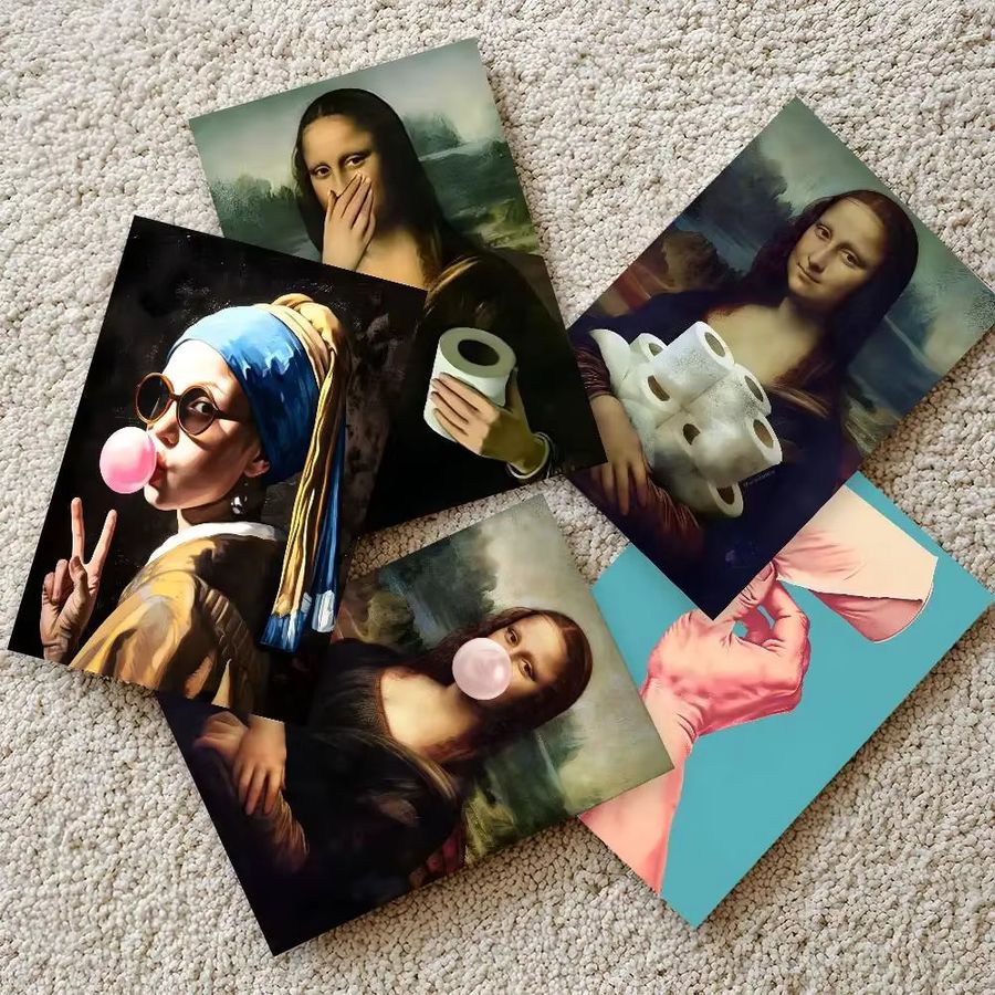 Wasserfester selbstklebender Wandaufkleber Mona Lisa mit Perlen und Toilettenpapier für das Badezimmer - Bild 3