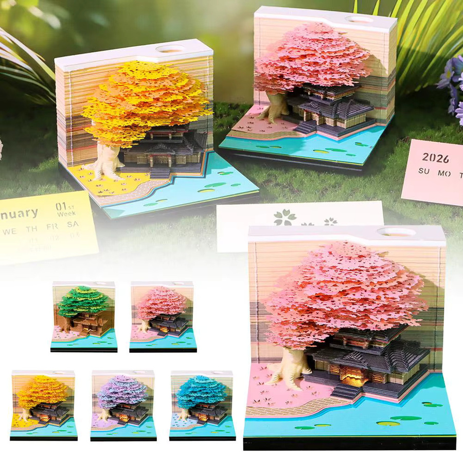 3D Haftnotizen Blüte Ehe Baumhaus Papier Skulptur mit integrierter Beleuchtung als dekorativer Notizblock - Bild 2