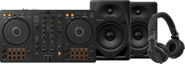Pioneer DJ DJ-Controller DDJ-FLX4 mit HDJ-CUE1 Kopfhörern und DM-50D Lautsprechern in Schwarz - Bild 1
