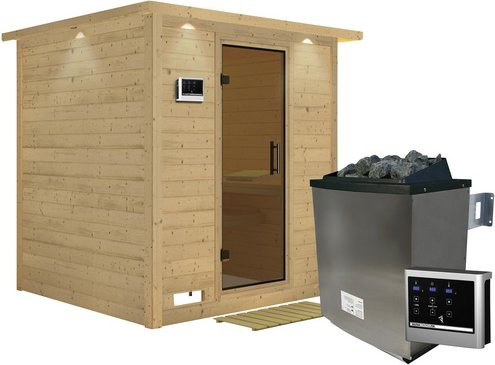 Karibu Sauna Sindi für 4 Personen mit 9 kW Saunaofen und externer Steuerung, beige - Bild 1