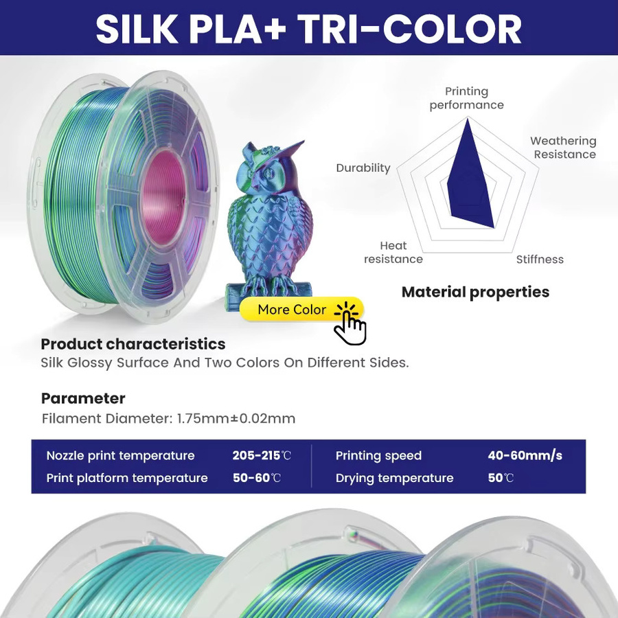 JAYO Silk SKDC 3D-Druckerfilament Mehrfarbig, 1,75 mm, 5,5 kg (5 Rollen) für FDM-Drucker - Bild 3
